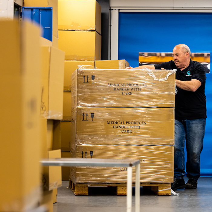 Medical device dispatch boxes stack